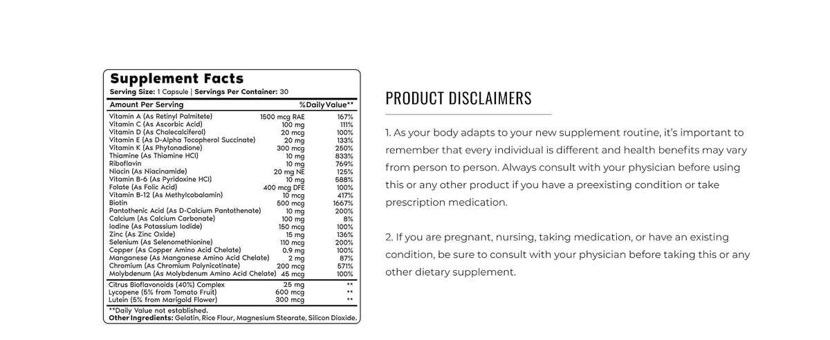 BENEFITS Multivitamin Supplement Facts